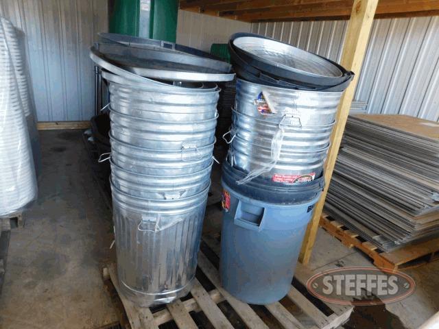 (8) galvanized & (2) plastic garbage cans w/lids